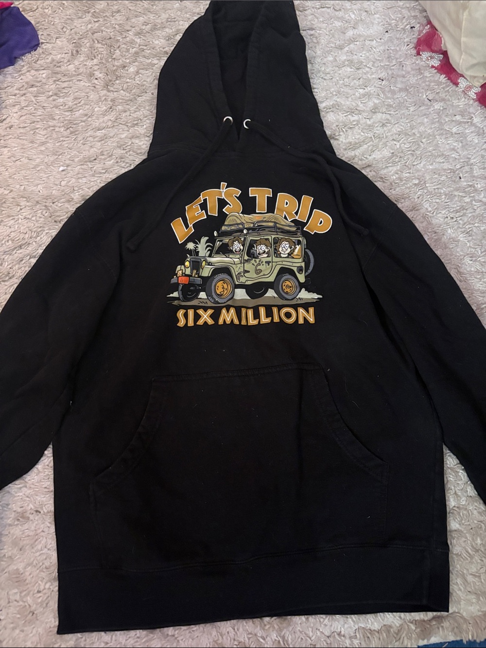 Black Graphic Hoodie "Let's Trip Six Million"